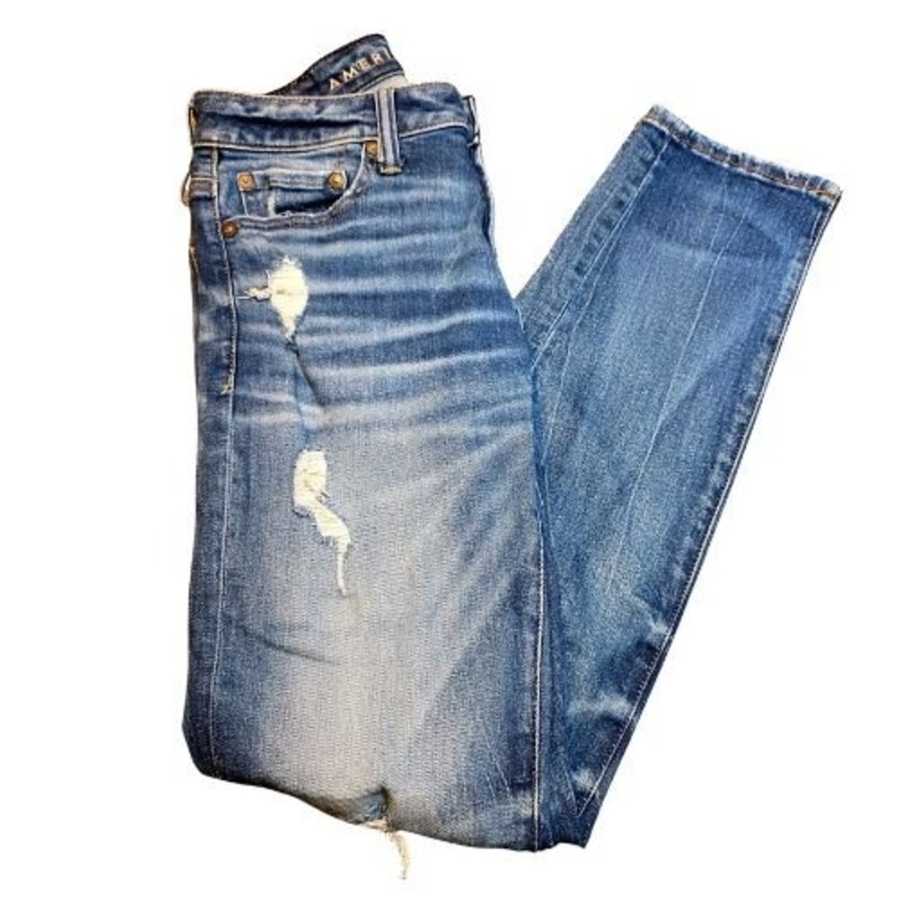 American Eagle 29x32 Next Level Flex Skinny Jeans Mens Whisker Distressed Denim